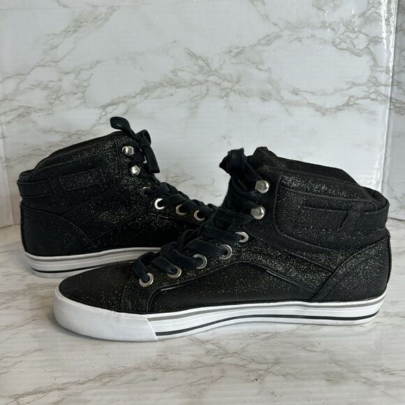 G by guess ladies black sparkle glitter high top sneaker shoes size 9.5 M - Picture 7 of 10